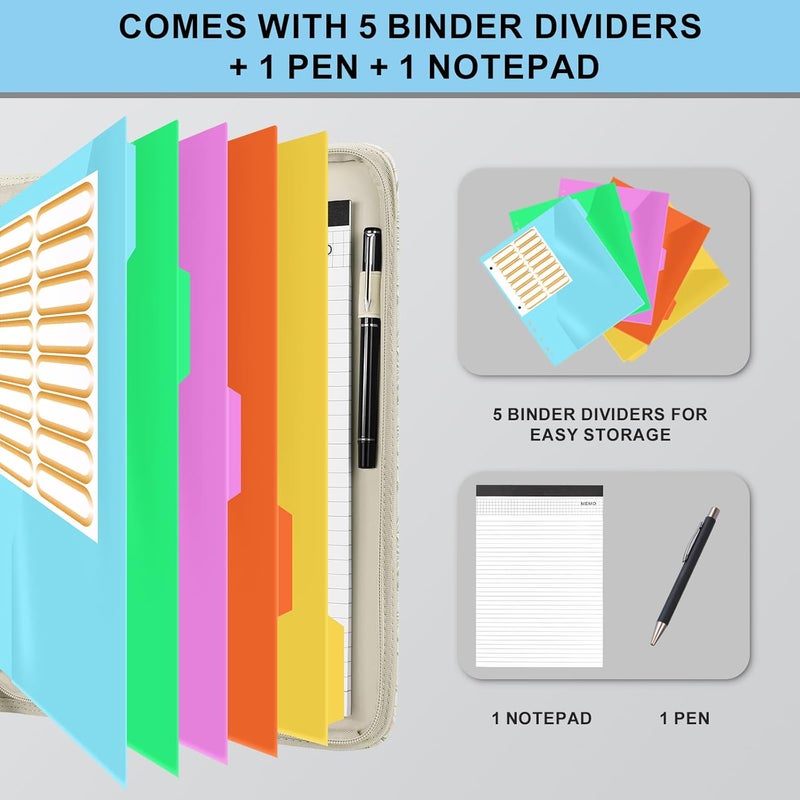 Eshow Portfolio Organizer - 3 Ring Binder with Zipper, Vegan Leather Business Padfolio Folder with Notepad Includes 5 Color Sheet Protectors for Documents Files for Men Women - Image 3